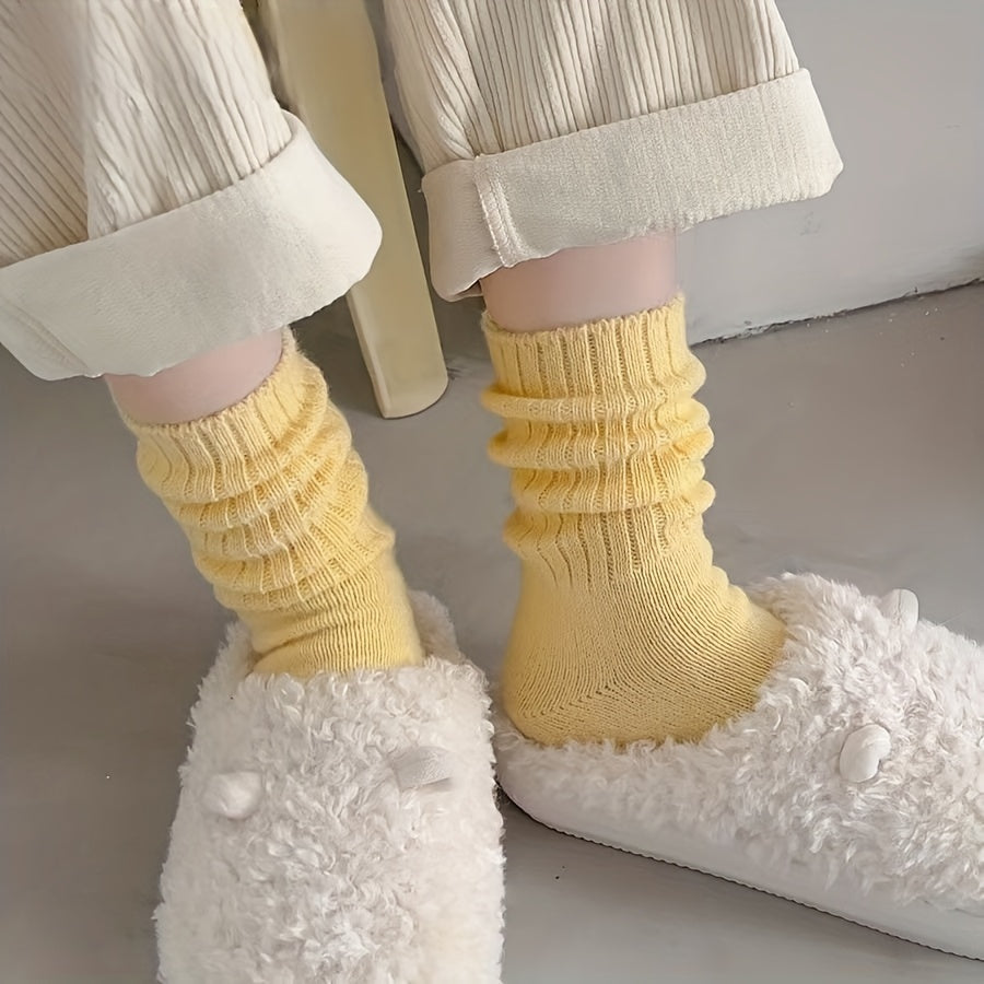 6 Pairs Soft Mid Tube Women's Socks Solid Colors