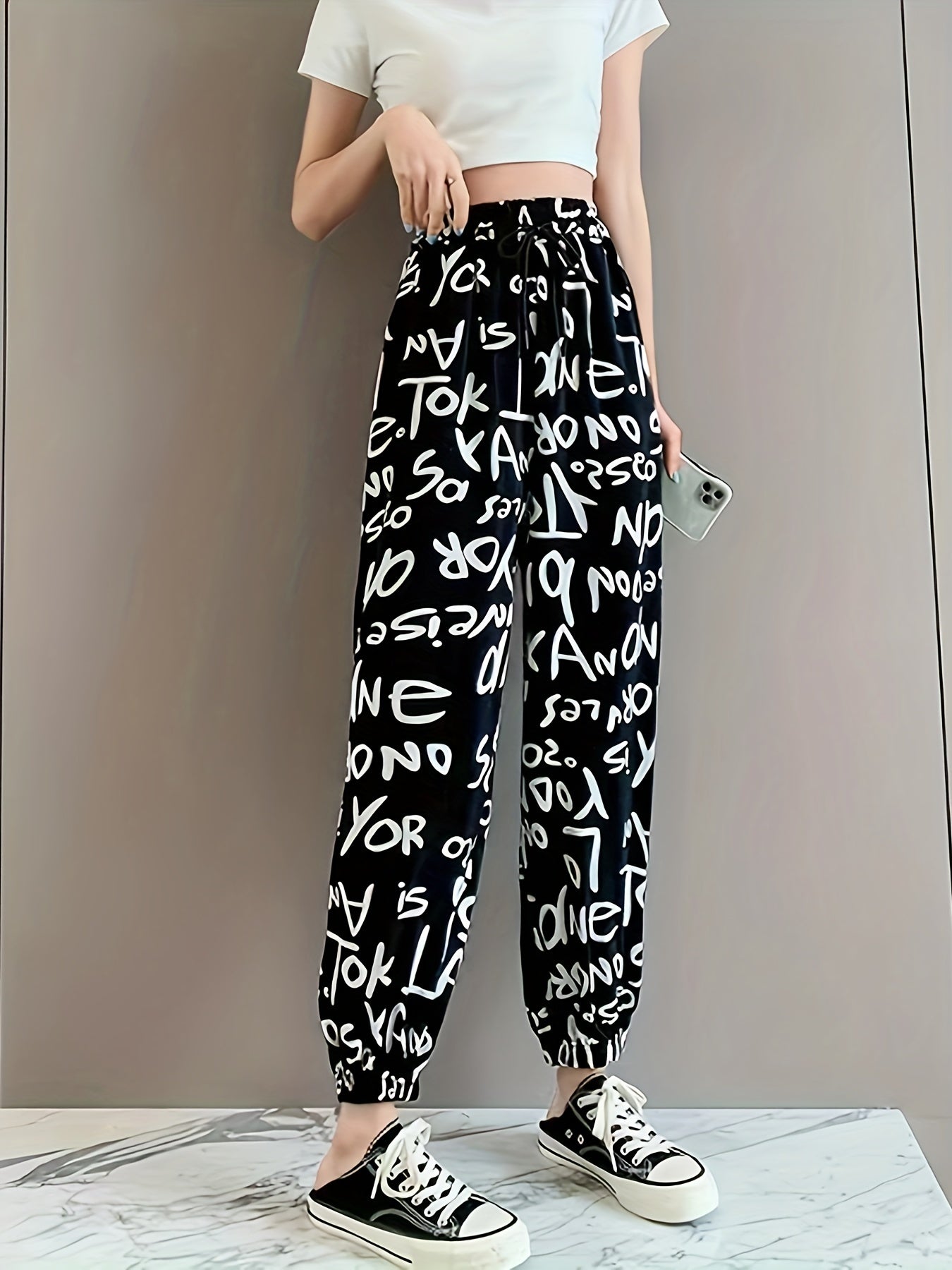 Allover Print Drawstring Cropped Pants Women's Beachwear