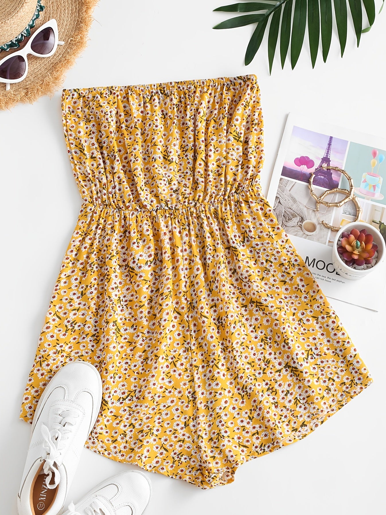 Boho Ditsy Floral Off Shoulder Jumpsuit Short Length