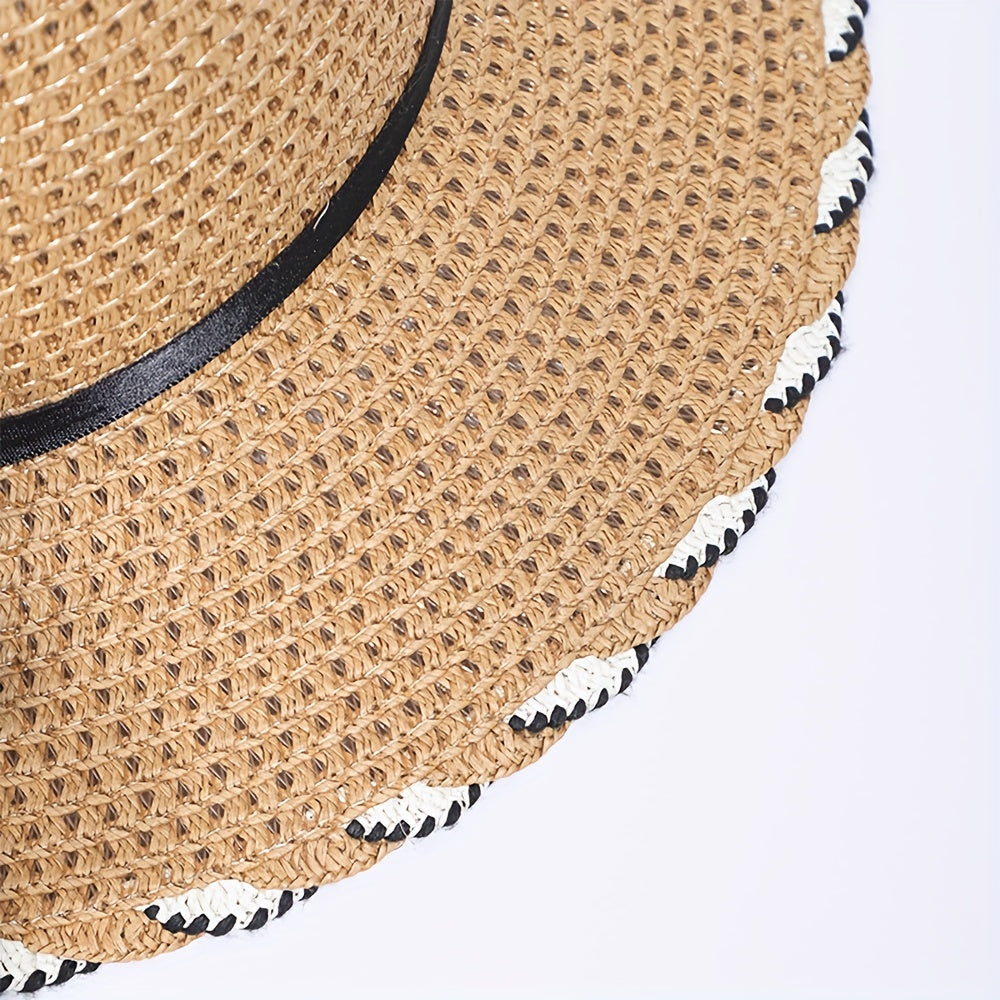 Women's Lace Satin Bow Sun Hat Wide Brim Straw Hat