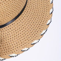 Women's Lace Satin Bow Sun Hat Wide Brim Straw Hat