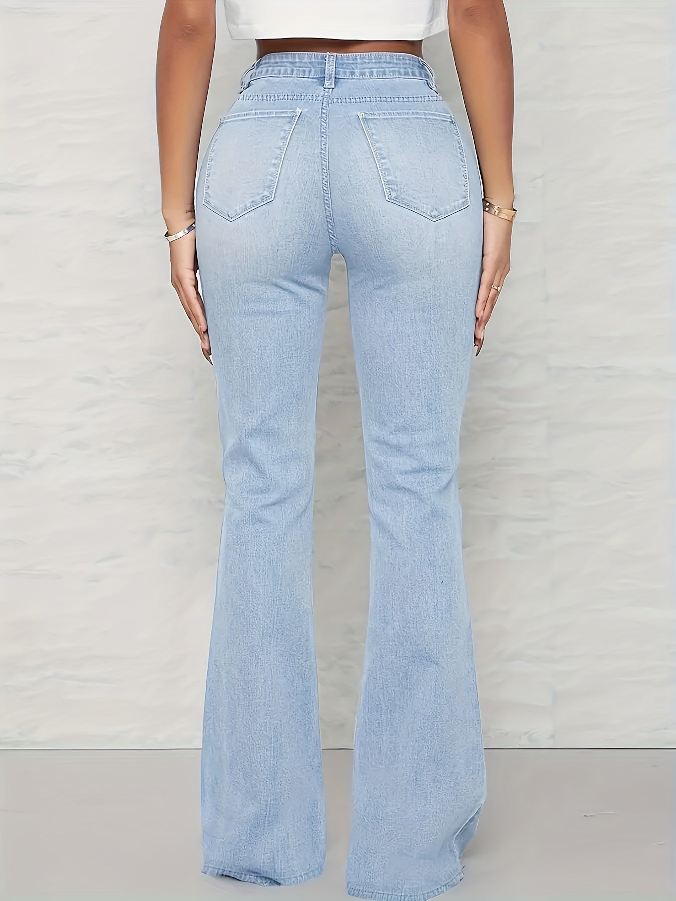 High Stretch Flared Leg Jeans With Pockets