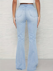 High Stretch Flared Leg Jeans With Pockets