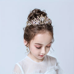 Baroque Crystal Tiara & Crown with Pink Rhinestone Earrings
