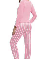 Letter Print Lounge Set Long Sleeve Crew Neck Top & Striped Pants