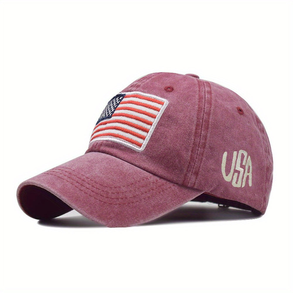 Distressed Letters Baseball Cap American Flag Embroidered Dad Cap