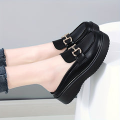 Women's Platform Mules Loafers Round Toe Slip On Shoes