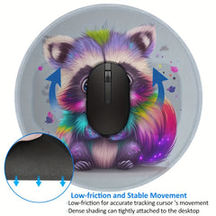 Rainbow Raccoon Mouse Pad Round Non Slip Rubber Base Mousepad