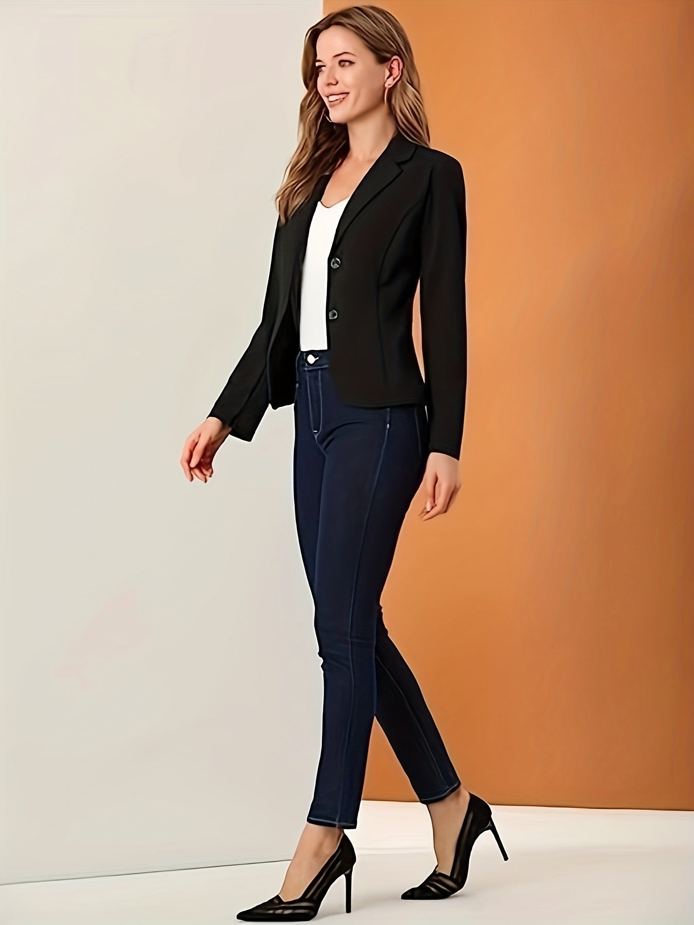 Basic Blazer Solid Button Up Long Sleeve Slim Fit Blazer