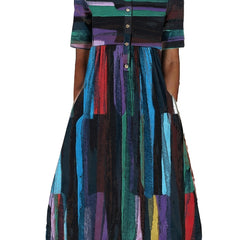 Button Decor Dress Short Sleeve Crew Neck Dress