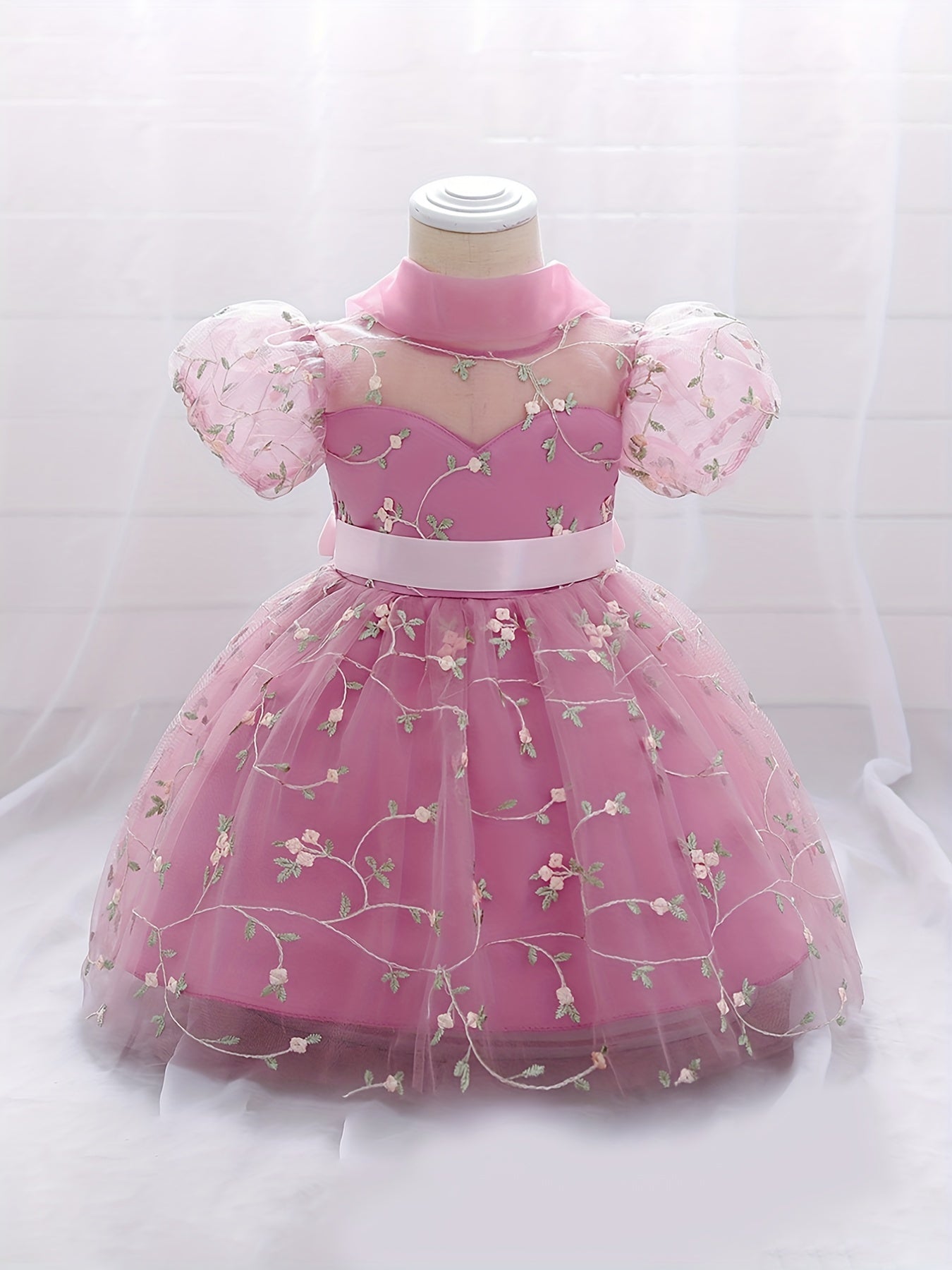 Baby Girl's Floral Embroidery Mesh Princess Dress