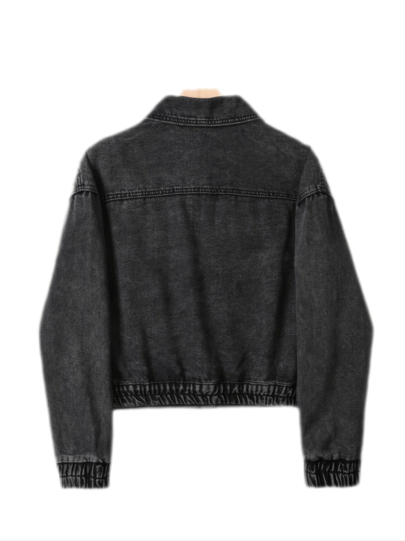 Elastic Band Washed Cropped Denim Jacket