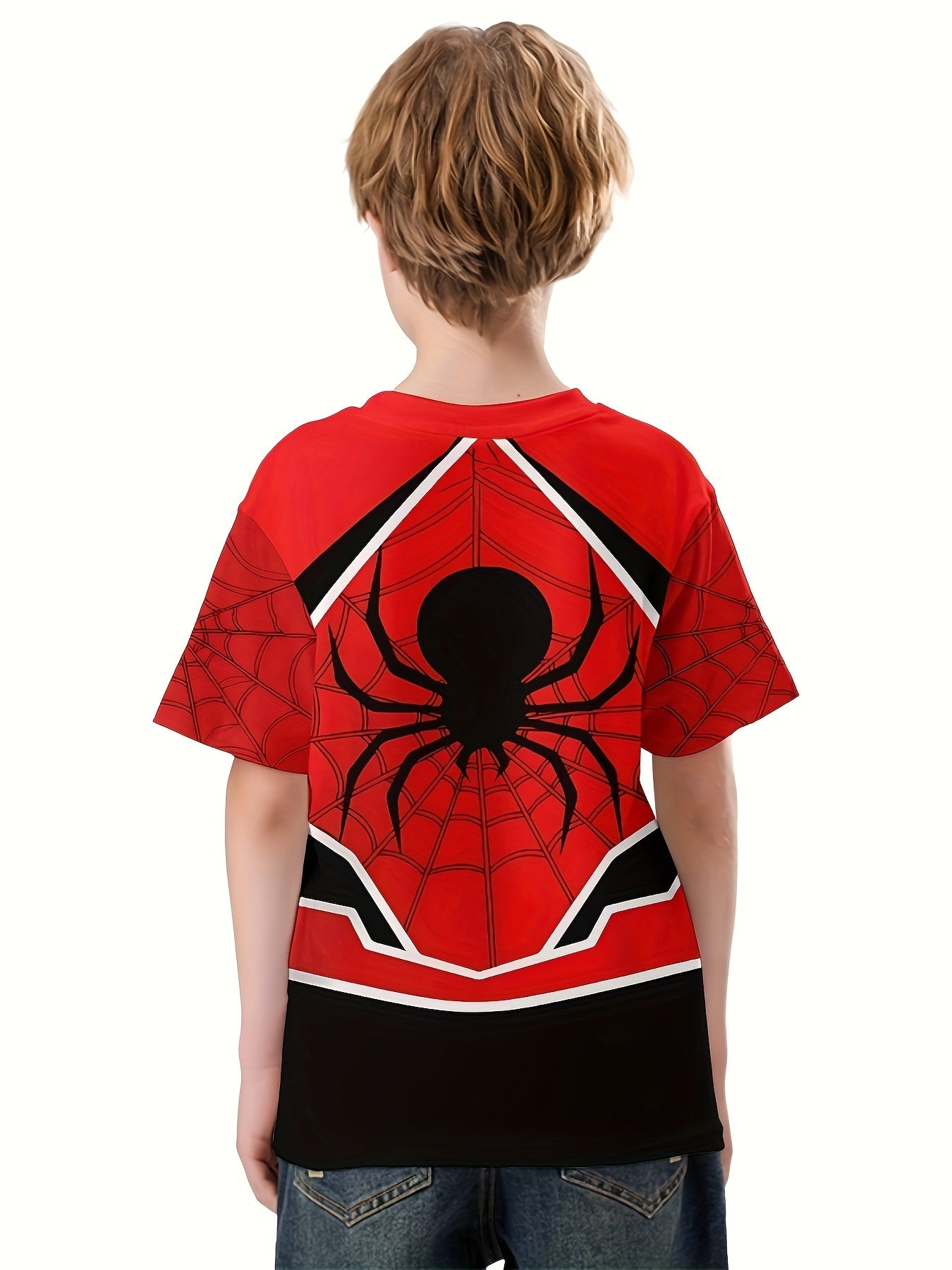 Spider Print Tee Tops Boys Round Neck Casual Short Sleeve Comfortable