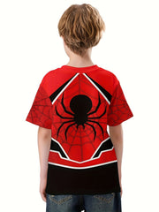 Spider Print Tee Tops Boys Round Neck Casual Short Sleeve Comfortable