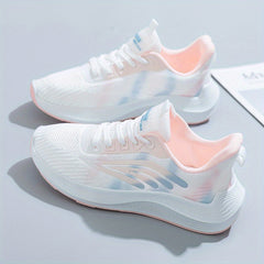 Women's Colorblock Mesh Sneakers Lace Up Low Round Toe Non slip Breathable Shoes