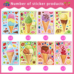 24 Sheets Make Your Own Ice Cream Stickers for Kids Toddlers Dessert Stickers