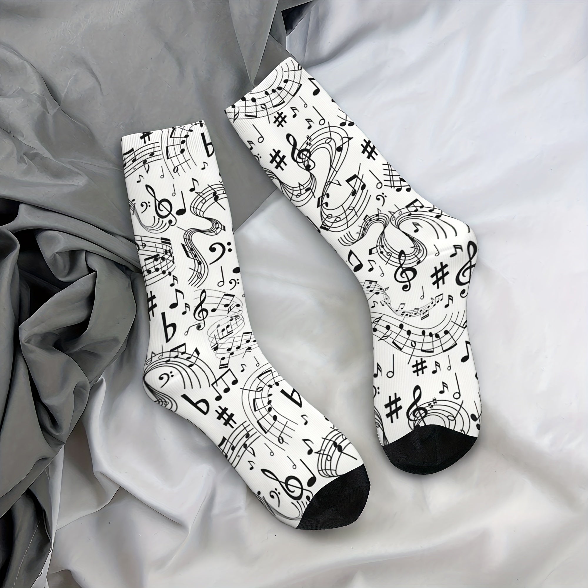 Music Notes Vintage Socks Street Novelty Crew Socks Hip Hop Socks