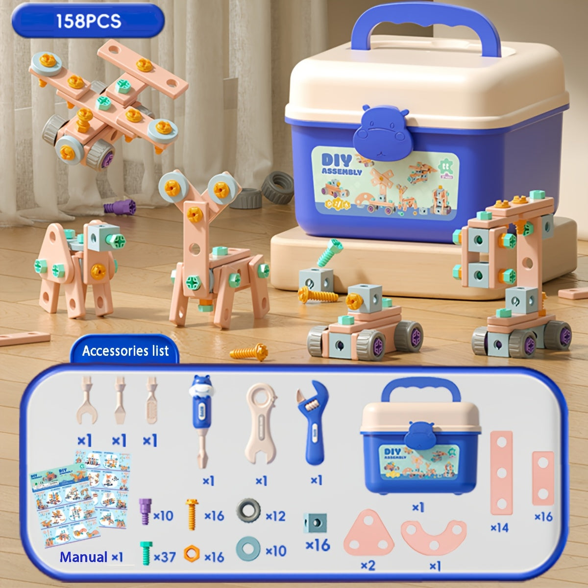 DIY Screw Bolt Puzzle Building Blocks Assembly Toolbox