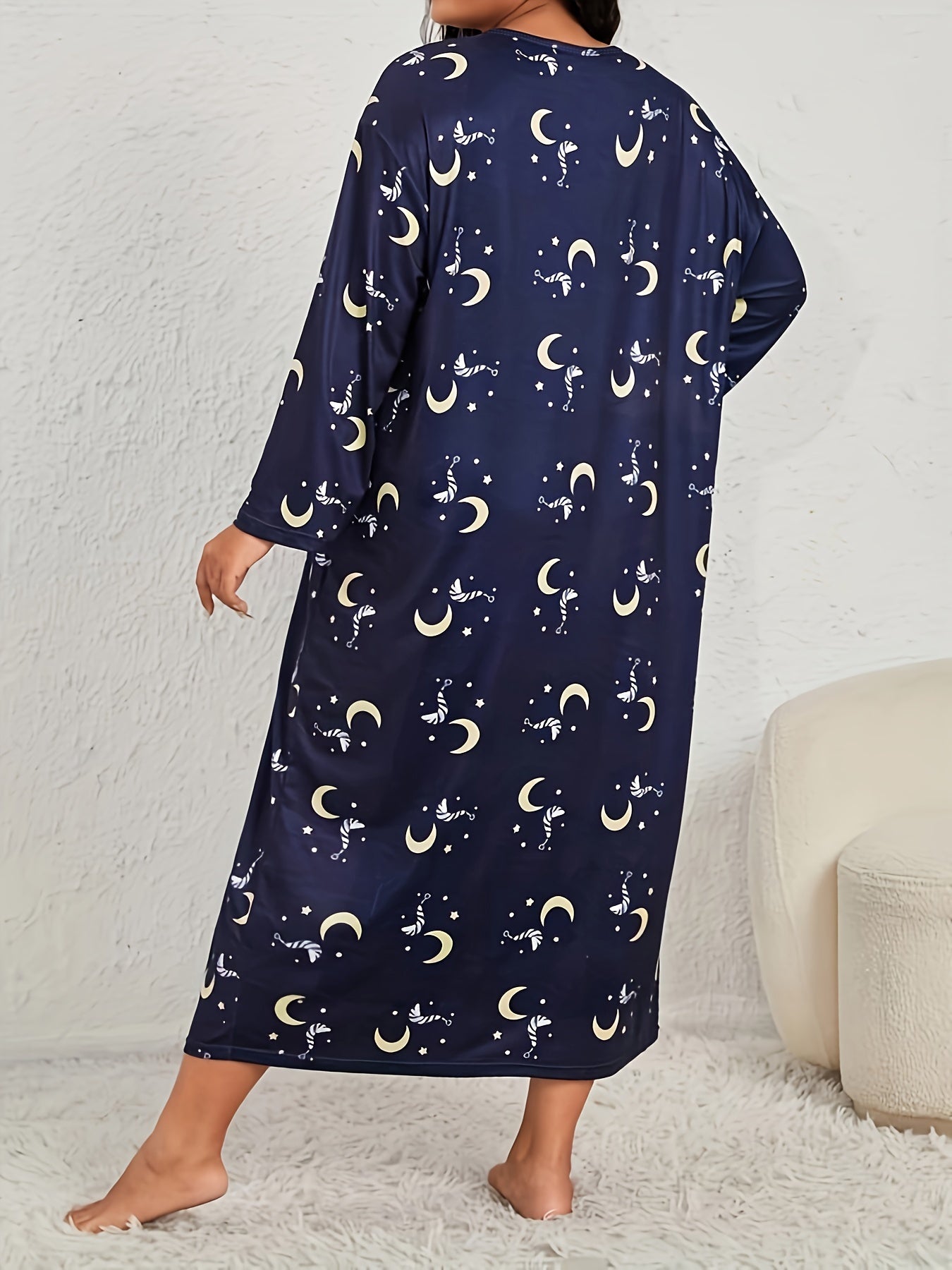 Moon & Star Print Long Sleeve Tee Sleep Dress