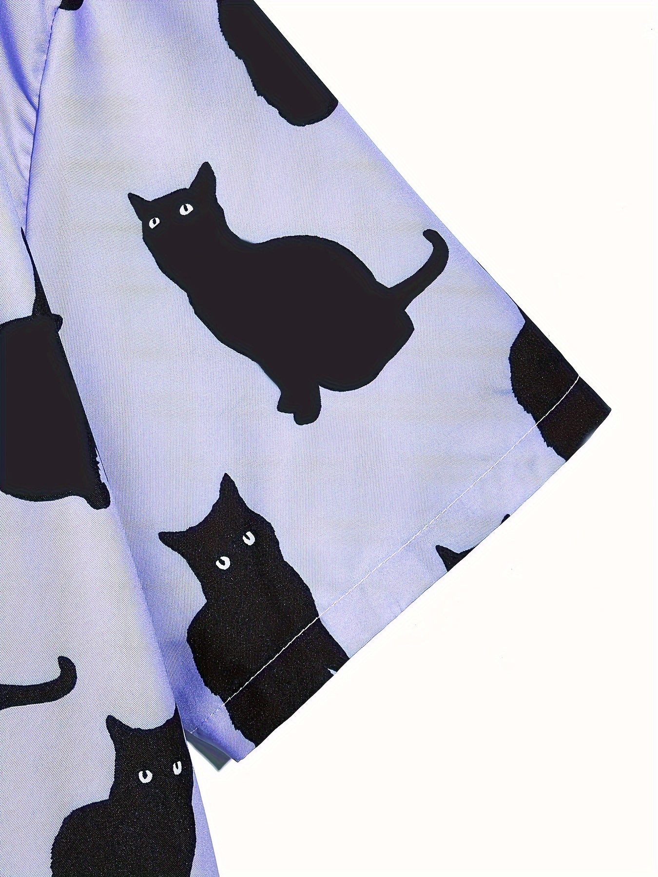 Men's Casual Cat Pattern Button Up Lapel Short Sleeve Shirt