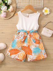 Girls Plants Sleeveless Rompers Jumpsuits For Beach Vacation