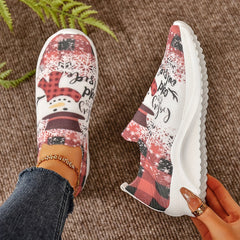 Christmas Snowman Woven Sneakers for Women