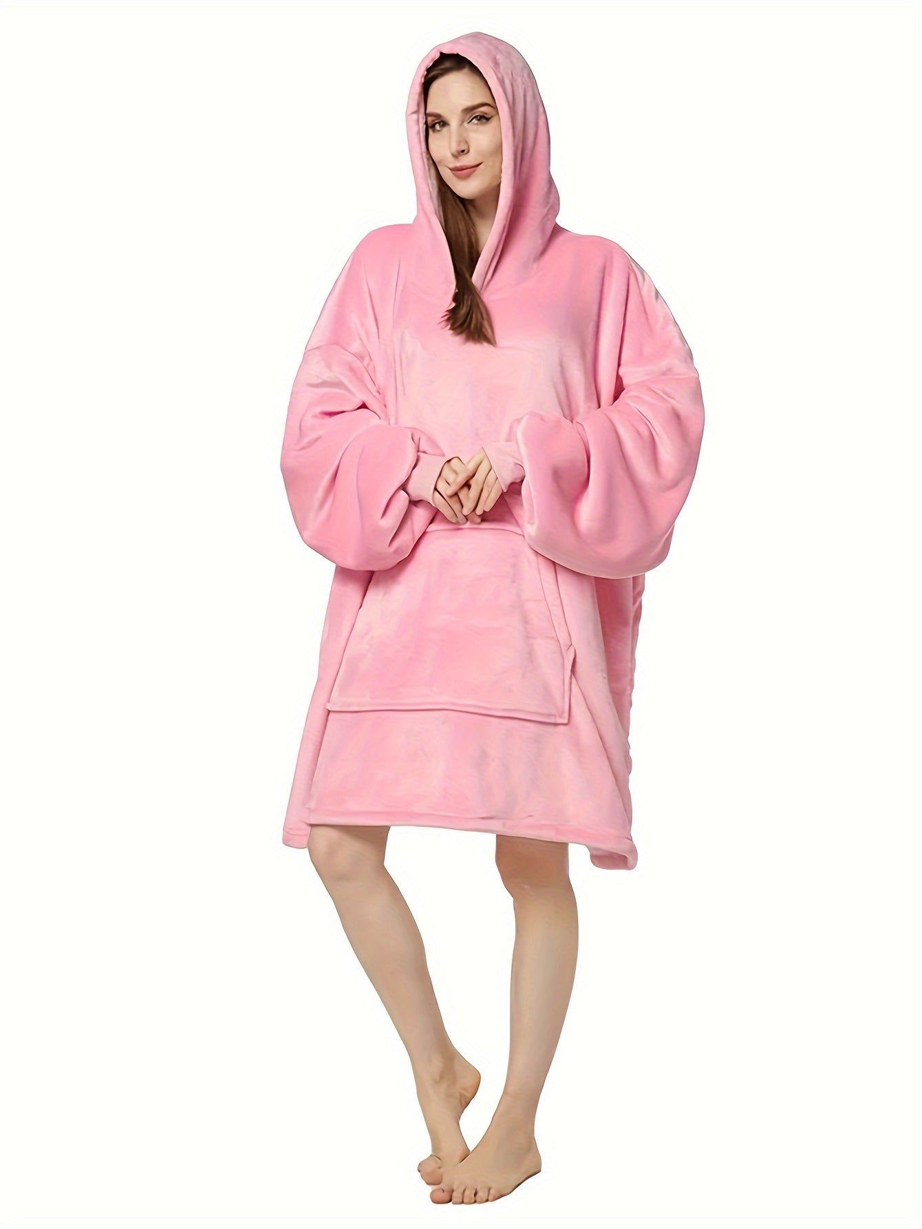 Winter Fleece Hooded Robe with Pockets