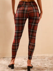 Plaid Print Yoga Leggings Slim Fit Stretchy Activewear