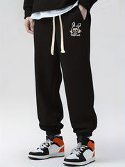 Rabbit Print Drawstring Sweatpants Loose Fit Casual Joggers Men