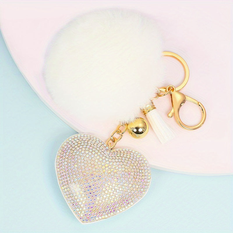 Velvet Keychain with Diamond and Wool Ball for Women's Bag