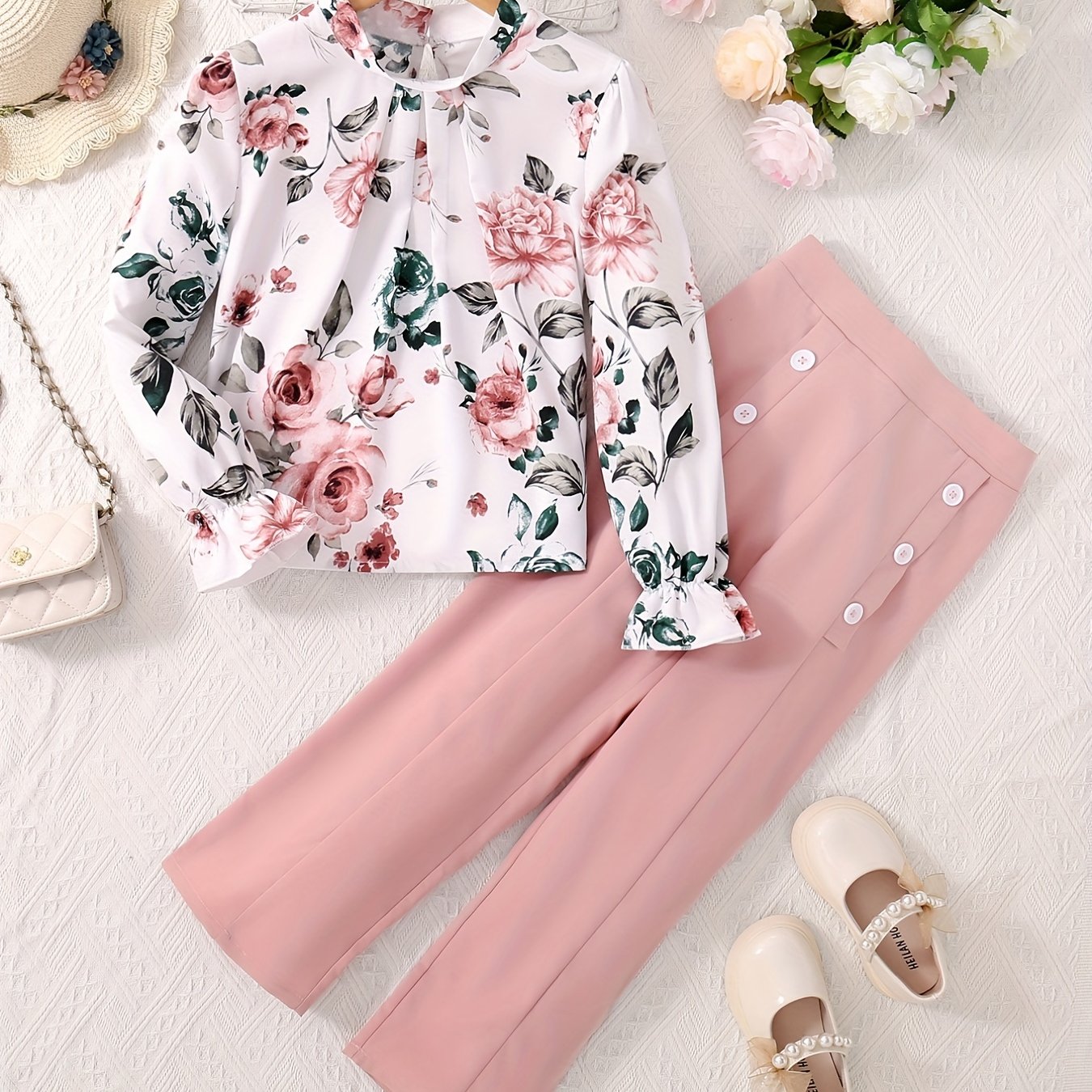Toddler Girls' Boho Flowers Long Sleeve Blouse & Pants Set