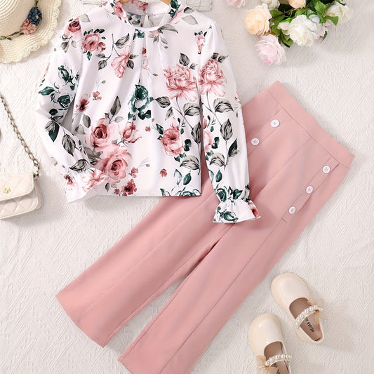 Toddler Girls' Boho Flowers Long Sleeve Blouse & Pants Set