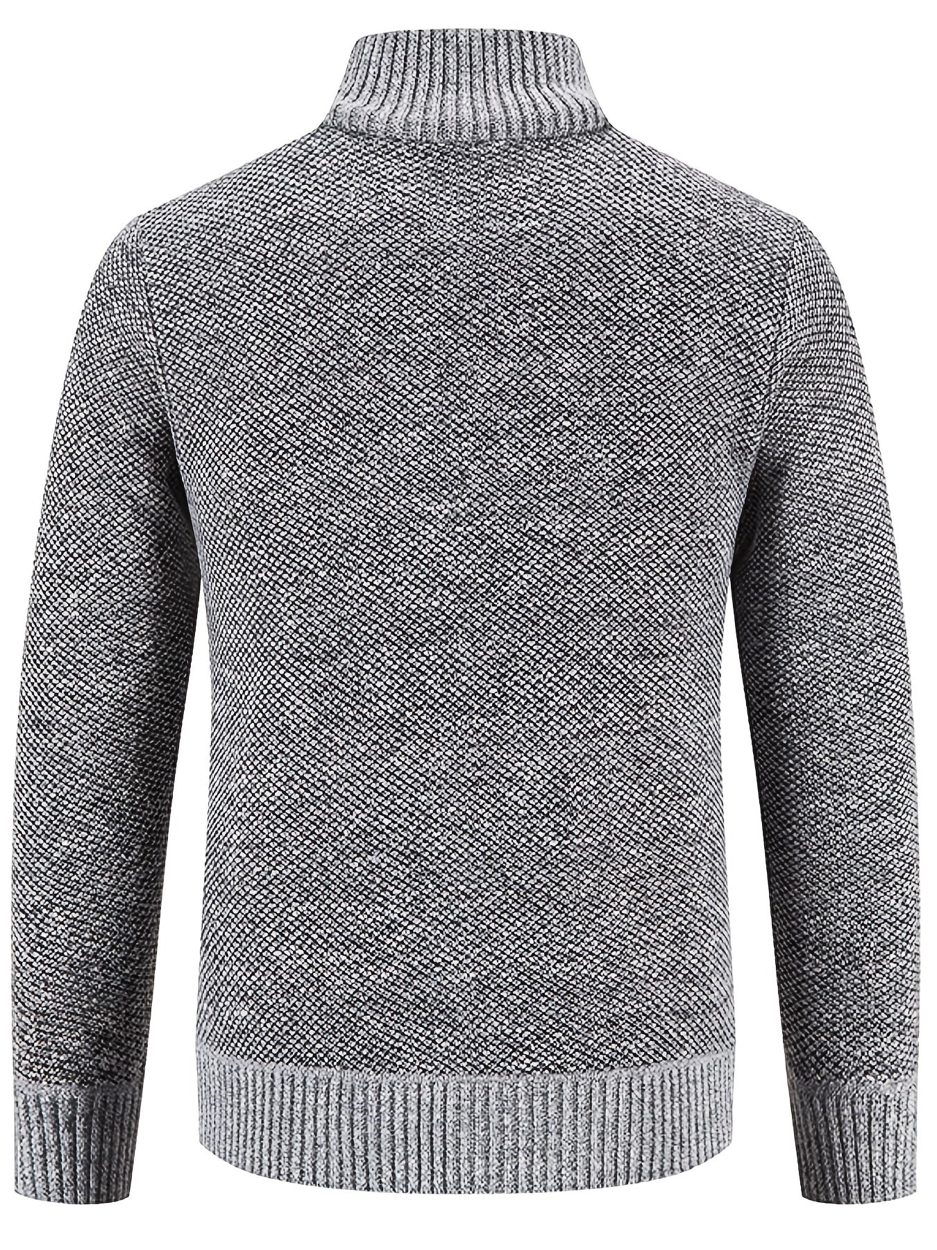 Men's Knit Zip Up Cardigan Plush Warm Stand Collar Diamond Plaid