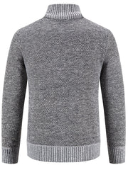 Men's Knit Zip Up Cardigan Plush Warm Stand Collar Diamond Plaid