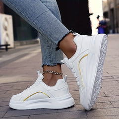 Flat Skate Shoes Lace Up Faux Leather Sneakers Casual Outdoor Walking