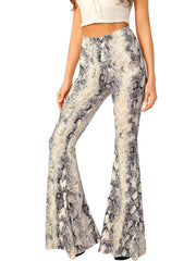 Crocodile Print High Waist Flare Leg Pants