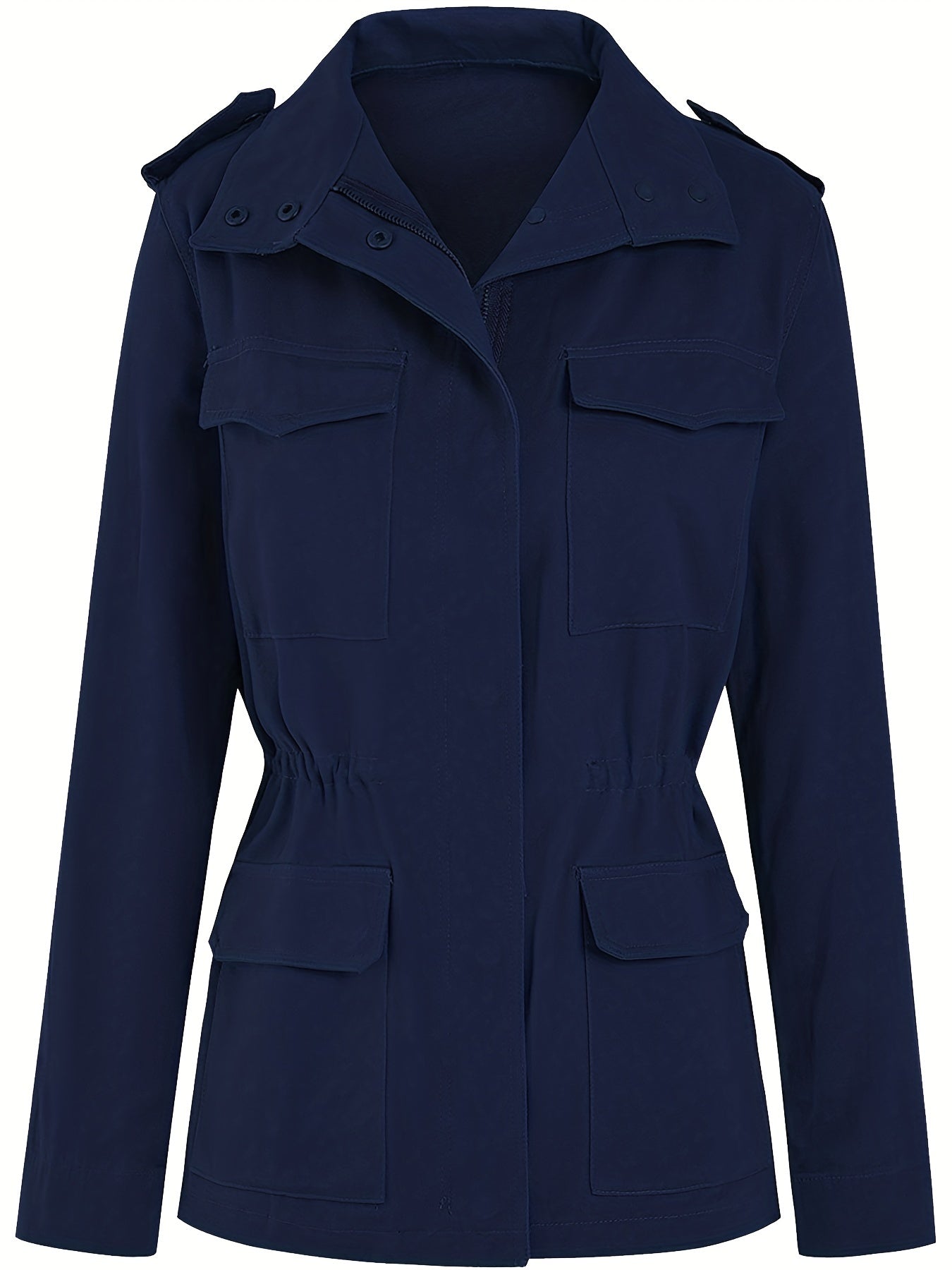 Solid Cargo Jacket Casual Long Sleeve Outerwear Women's Clothing