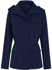 Solid Cargo Jacket Casual Long Sleeve Outerwear Women's Clothing