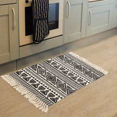 Bohemia Poppy Cotton Linen Tassel Mat with Tassel Decor