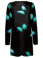 Casual Cardigan Women's Plus Butterfly Long Sleeve Open Front