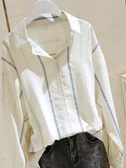 Striped Lapel Long Sleeve Shirt Casual Loose Top
