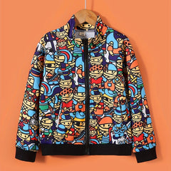 Boys Cartoon Character Jacket Long Sleeves Zipper Stand Collar
