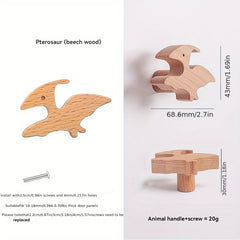 Dino Wooden Cabinet Handle T Rex & Pterosaur Khaki Finish for Kids' Room Doors