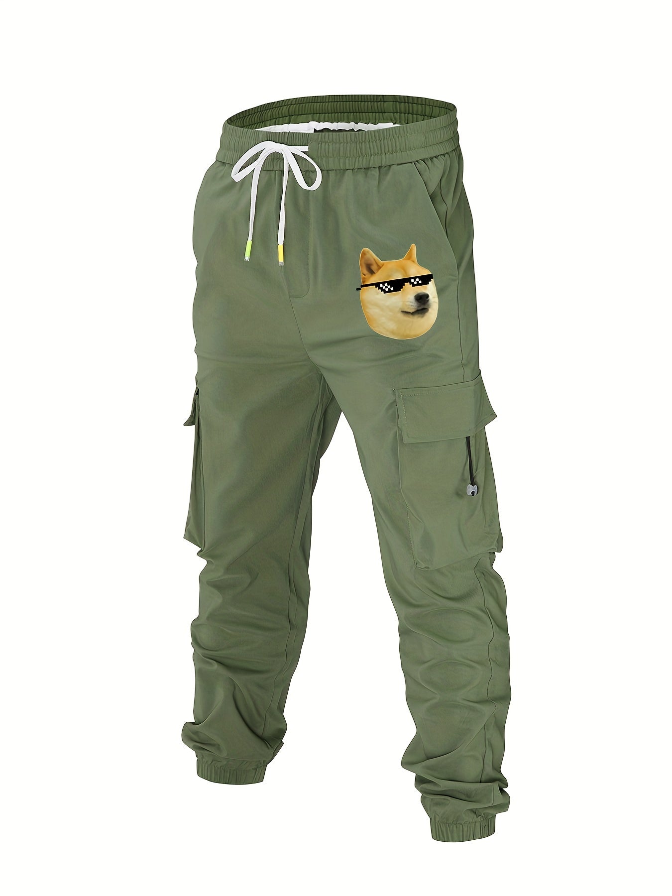 Dog Pocket Cotton Cargo Pants Men's Casual Drawstring Cargo Joggers