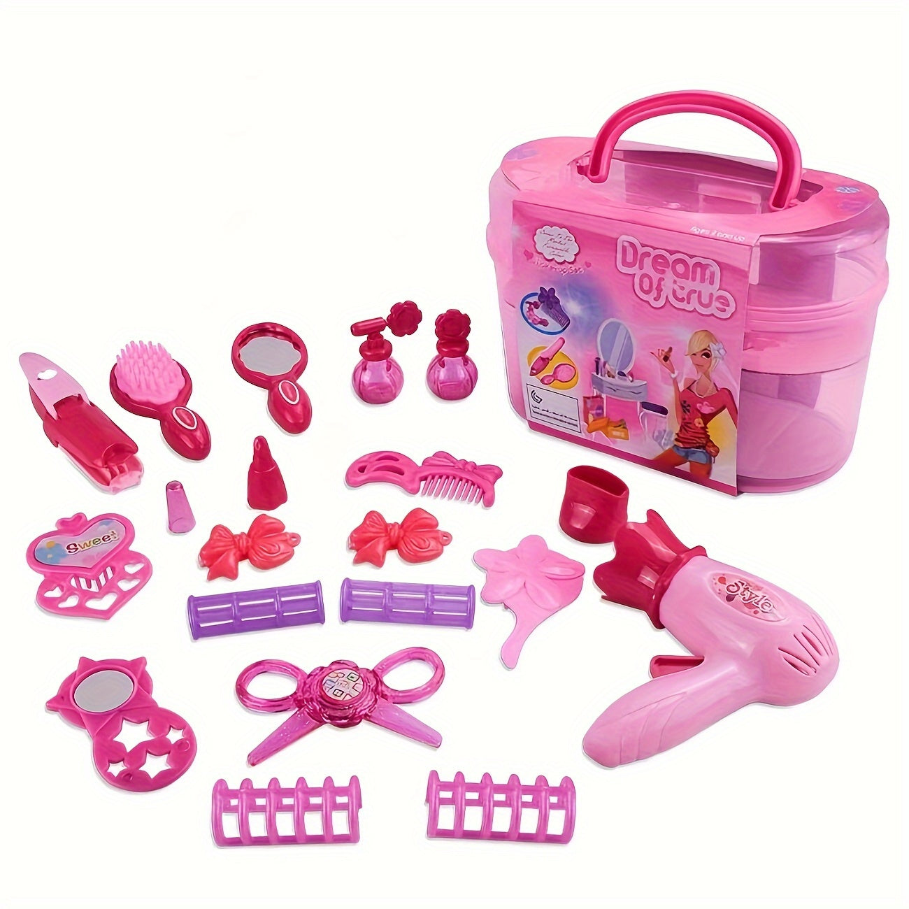 Kids Makeup & Wig Set with Hair Dryer & Mirror