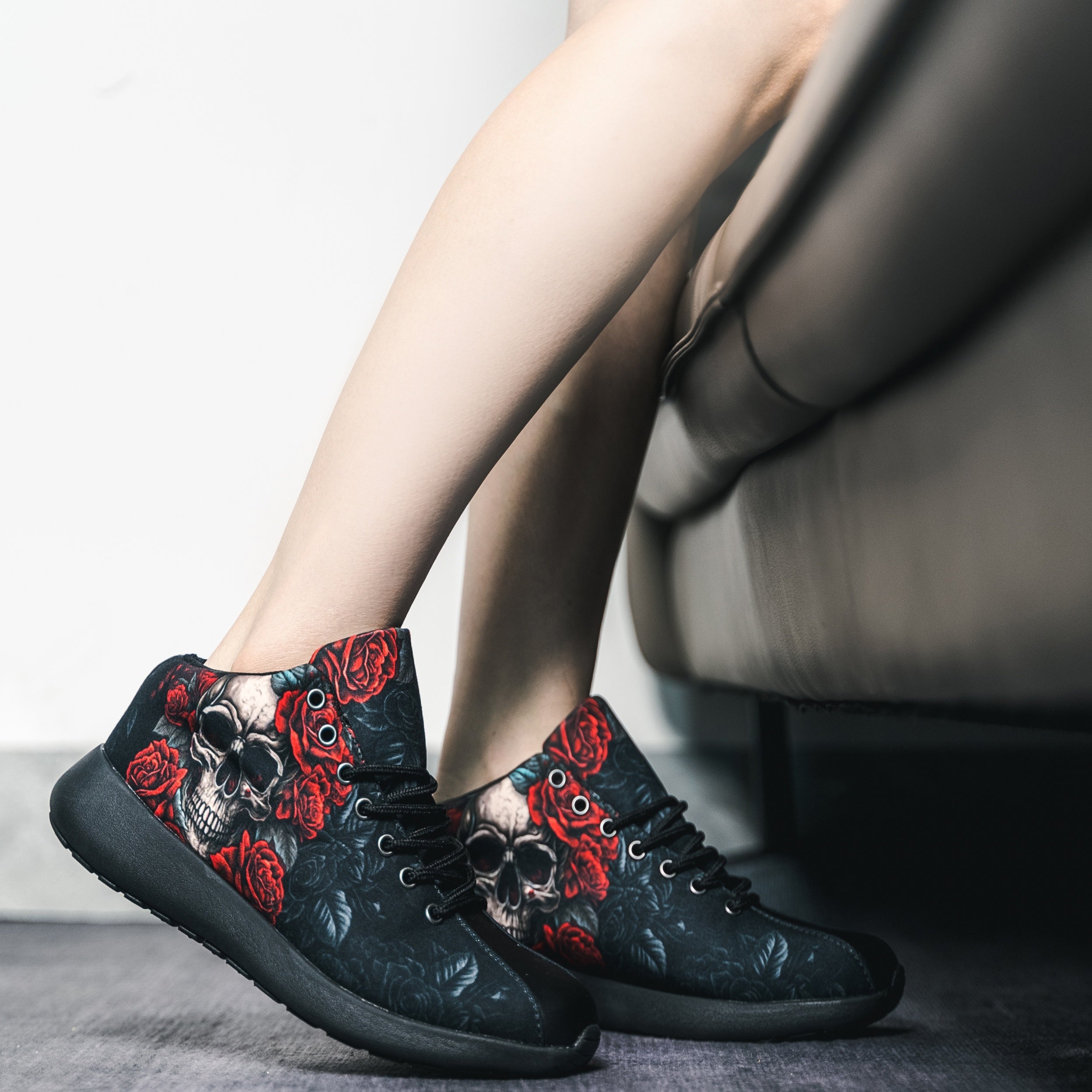 Halloween Skull & Rose Pattern Lightweight Sneakers Soft Thick Sole