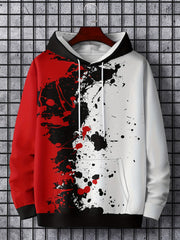 Men's Ink Print Block Hoodie Loose Pullover for Autumn Winter