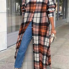 Plaid Print Long Sleeve Button Up Shirt Dress