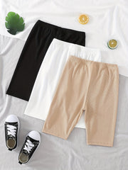 3pcs Girl's Solid Color Yoga Legging Biker Shorts