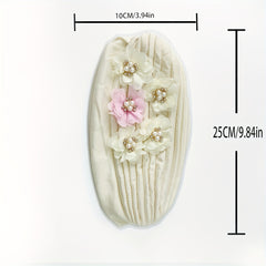 Faux Pearl Flower Turban Beige Head Wrap Ramadan Hijab Hat Chemo Cap